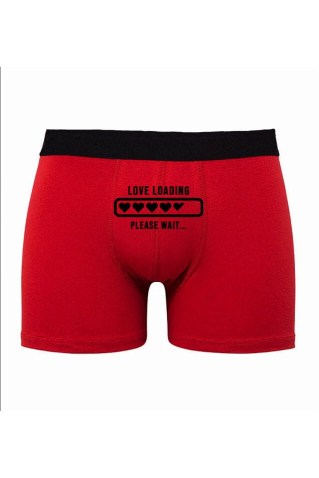 Love Loading Baskılı Eğlenceli Hediye Erkek Man Kırmızı Boxer