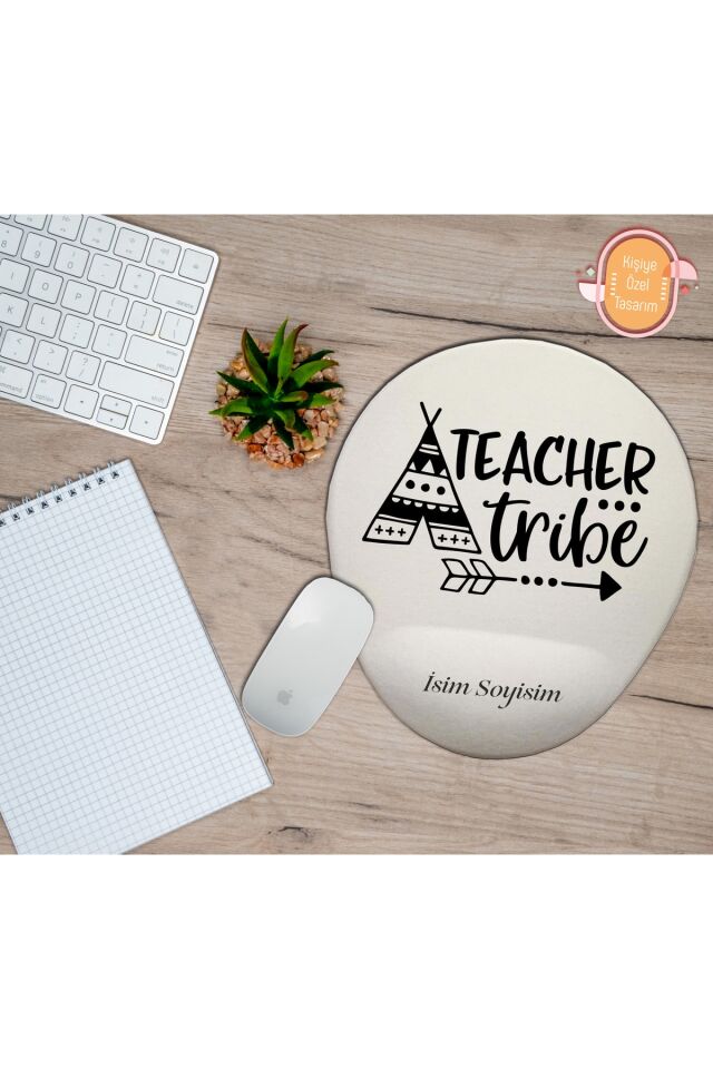 Kişiye Özel Çadır Temalı Öğretmen Kabilesi Yazılı Mouse Pad Bilek Destekli