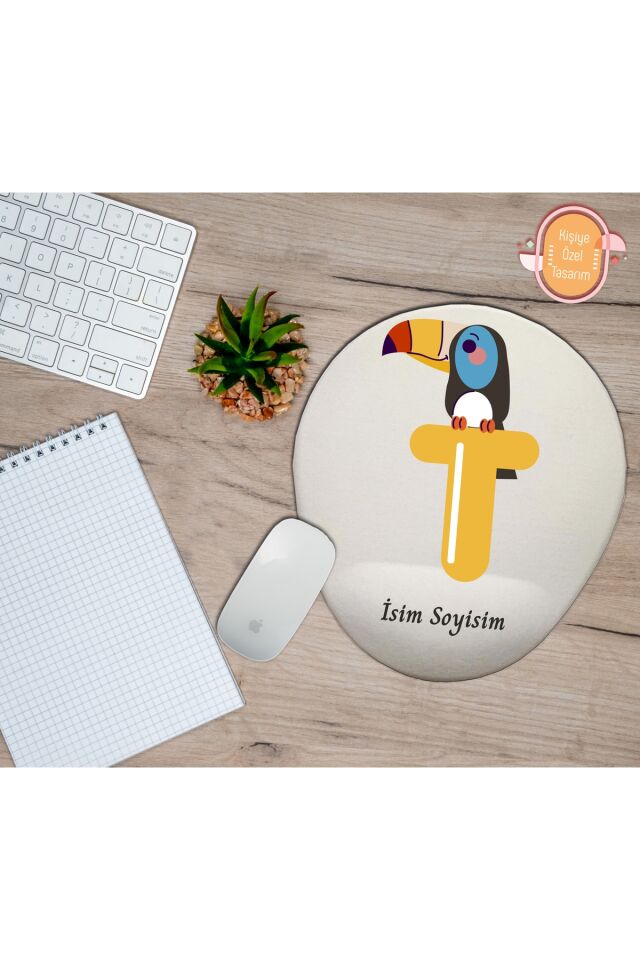 Kişiye Özel Animal Harf Hayvan Temalı Mousepad Bilek Destekli T Harfi