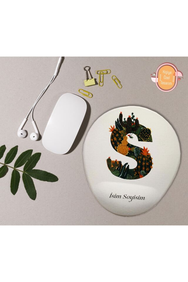 Kişiye Özel Desenli Harf Temalı Mousepad Bilek Destekli S Harfi