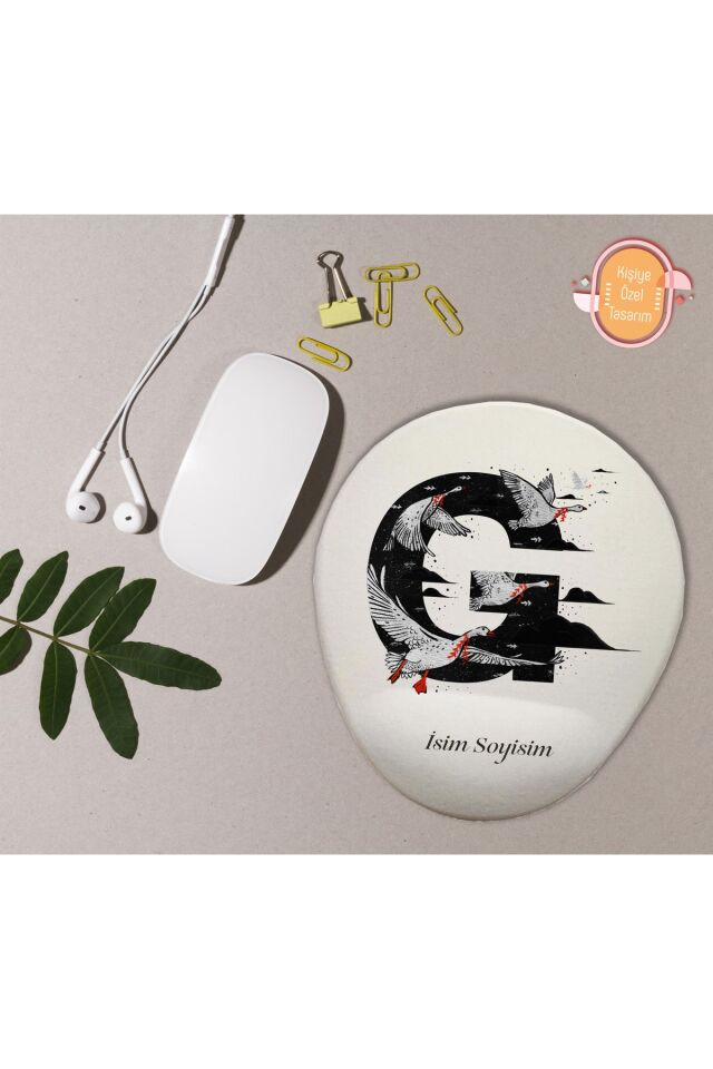 Kişiye Özel Desenli Harf Temalı Mousepad Bilek Destekli G Harfi