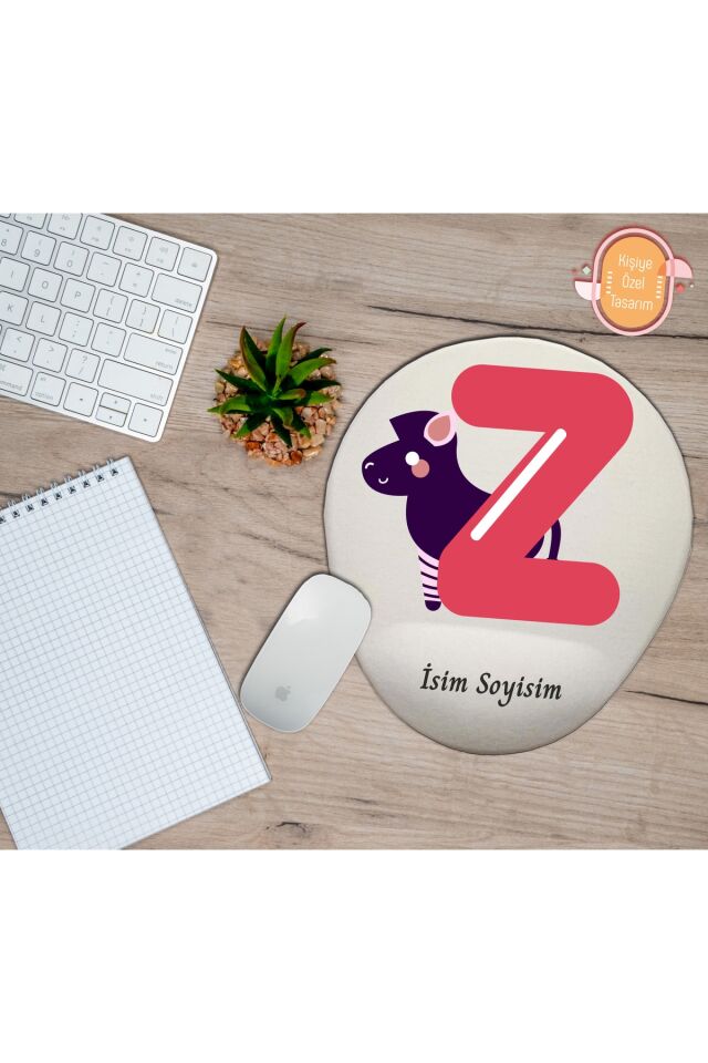 Kişiye Özel Animal Harf Hayvan Temalı Mousepad Bilek Destekli Z Harfi