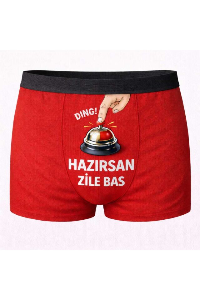 Baskılı Erkek Boxer Sevgililer Günü Temalı Zil Desenli Komik Mizahi Esprili Pamuklu Likralı