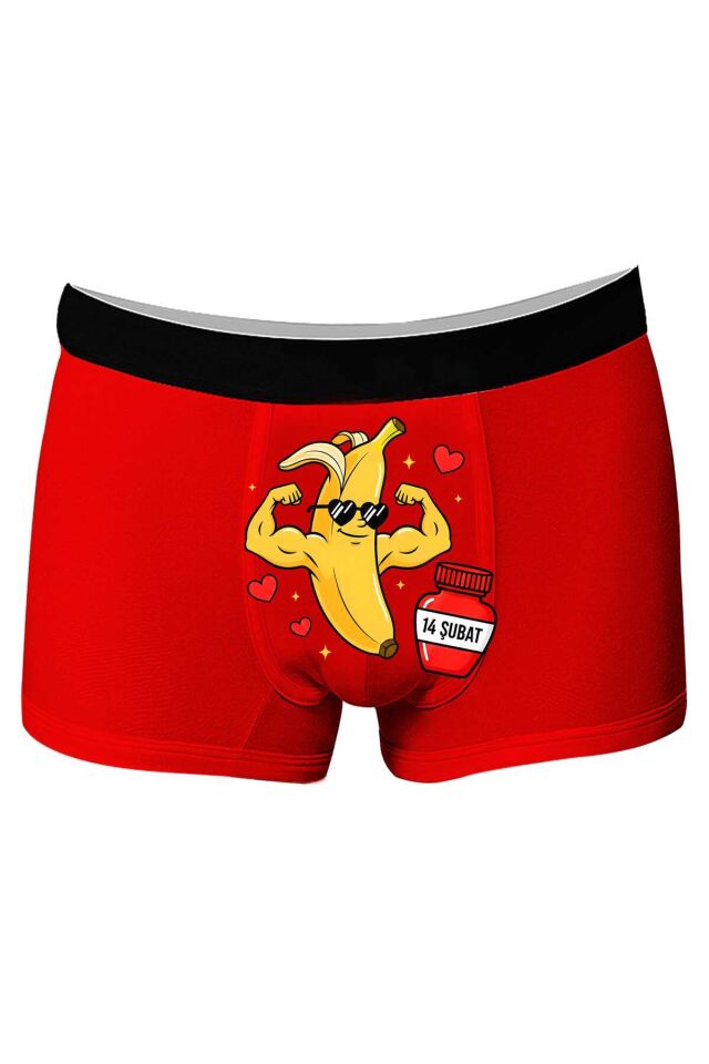 Baskılı Erkek Boxer Sevgililer Günü Temalı Kalp Desenli Komik Mizahi Esprili Pamuklu Likralı