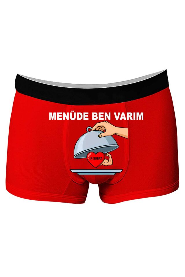 Baskılı Erkek Boxer Sevgililer Günü Temalı Menü Desenli Komik Mizahi Esprili Pamuklu Likralı